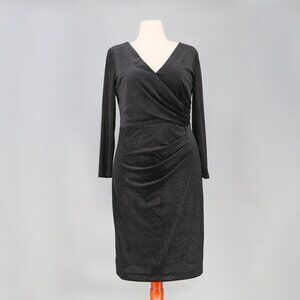 ELIZA J Faux Wrap Sequin Surplice V-Neck Long Sleeve Dress Black Size 12